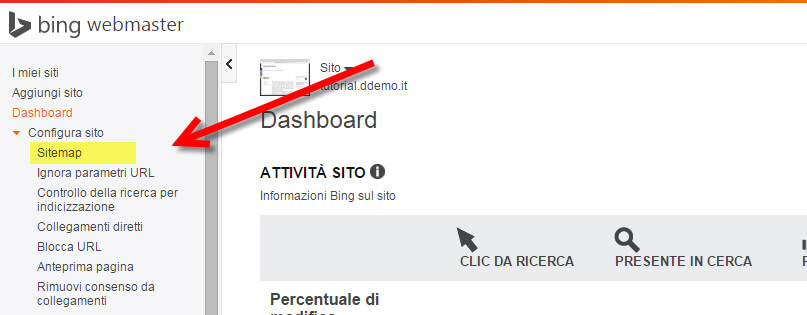inviare sitemap wordpress bing 
