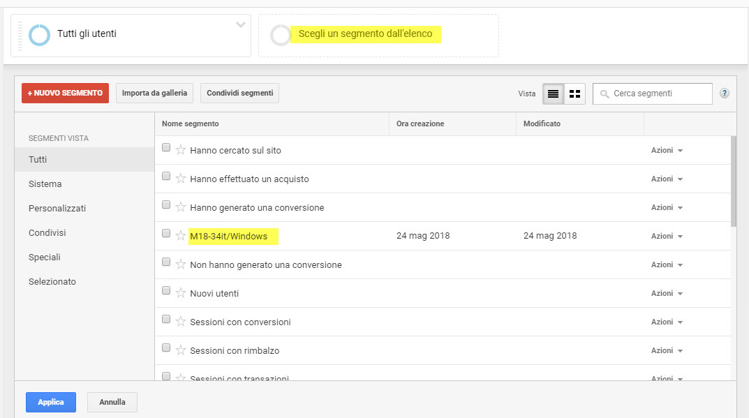 segmenti google analytics