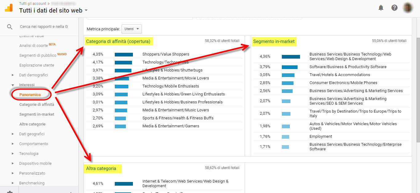 rapporti interessi google analytics