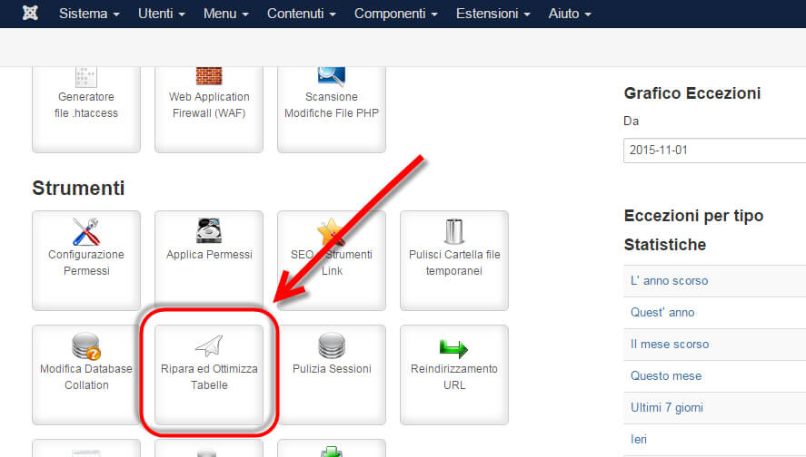 admin tools ottimizzare database