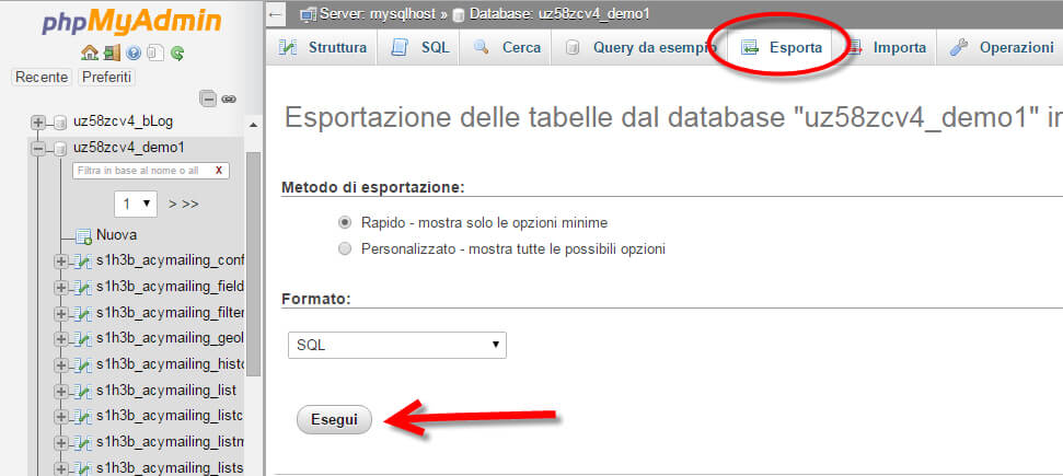 backup database joomla