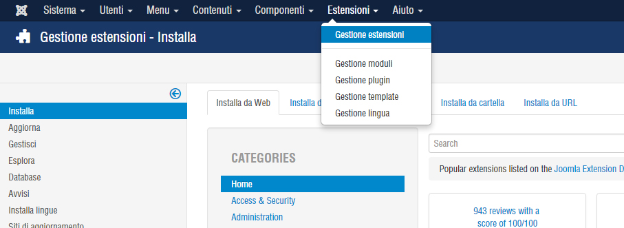 come installare estensioni joomla