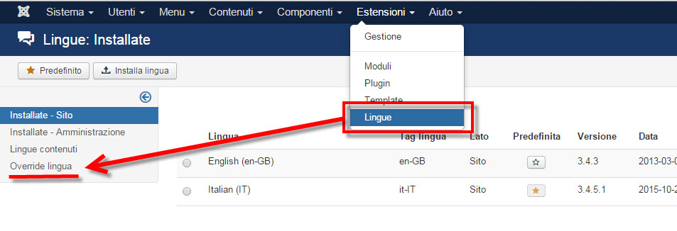 Override lingua joomla
