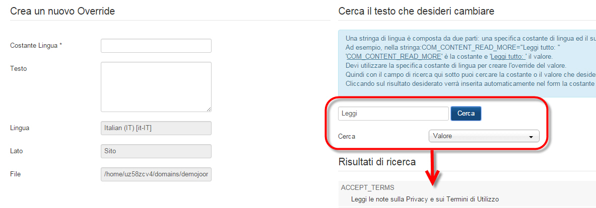 override lingua Joomla