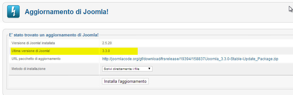 pacchetto aggiornamento joomla 3