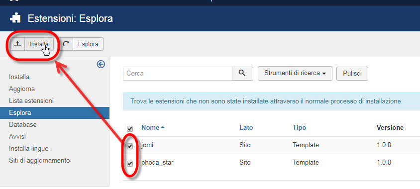 installare estensioni joomla