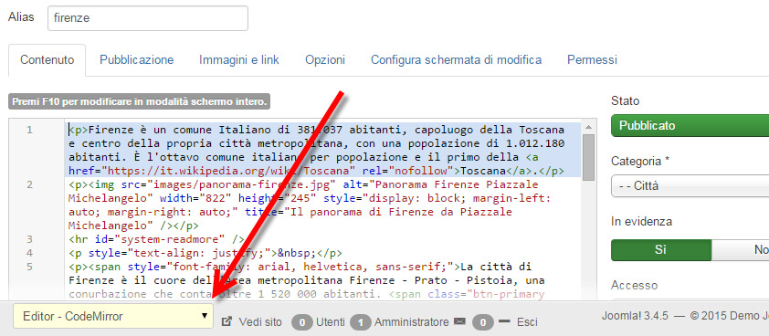 Cambiare editor Joomla con Switch Editor