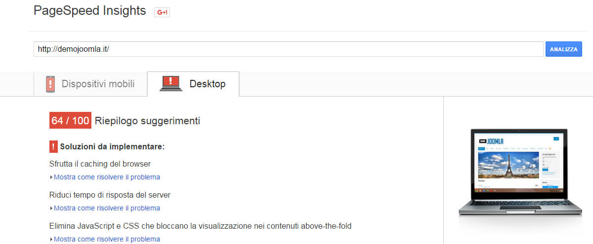 Test performance pagespeed