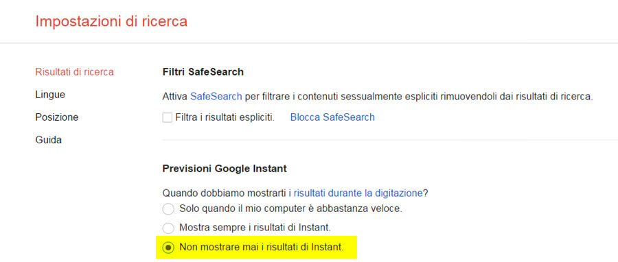 google suggest senza instant