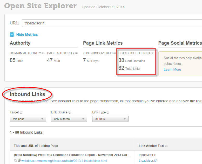 open site explorer analisi backlink