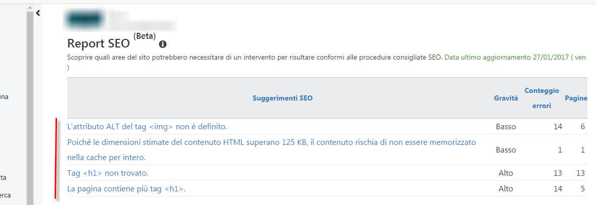 Strumento report seo Bing