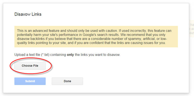 rimozione url disavow tool