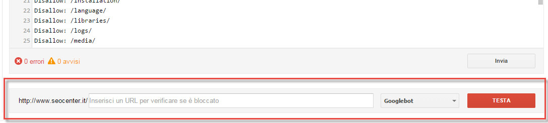 Testare file robots.txt Google