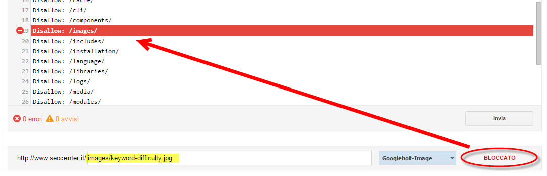 Tester robots.txt di GWT