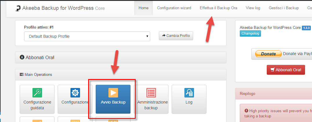 Akeeba Backup wordpress configurazione plugin