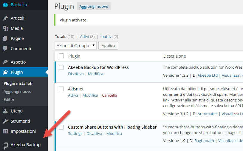 Akeeba Backup Wordpress installazione