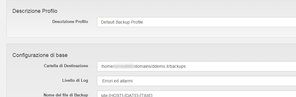 Akeeba Backup WordPress cartella destinazione