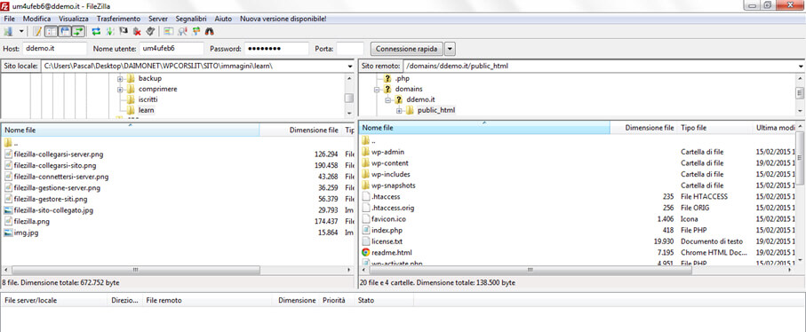 Collegarsi al sito con FileZilla