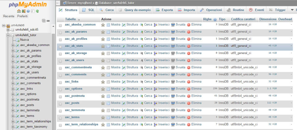 ottimizzare database wordpress phpmyadmin