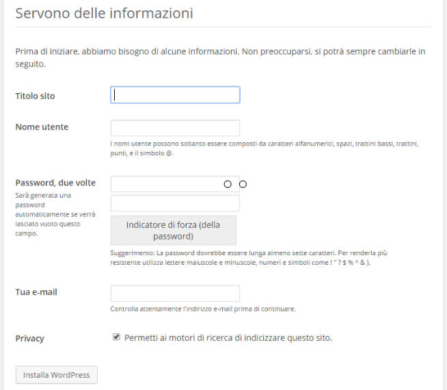 installare wordpress