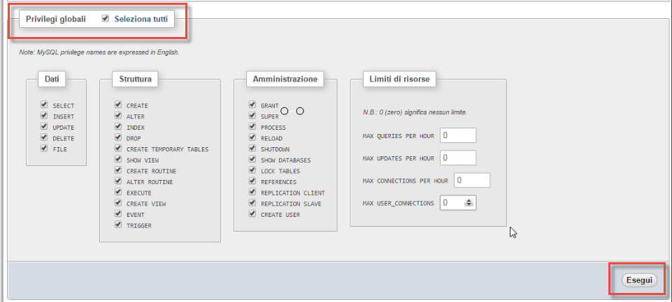 installazione wordpress database