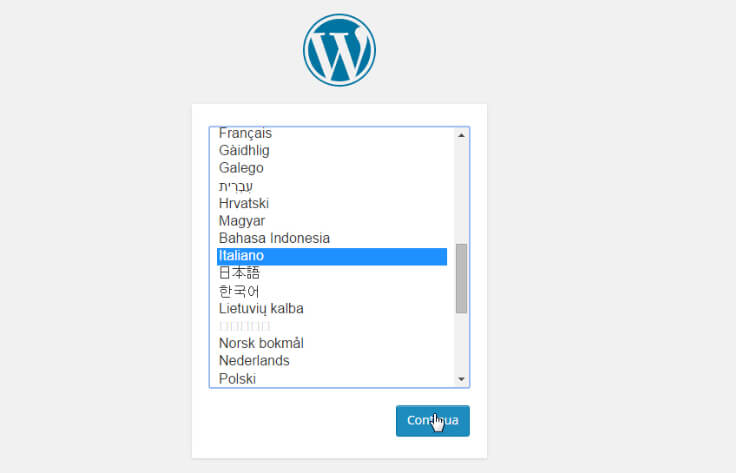 installazione wordpress