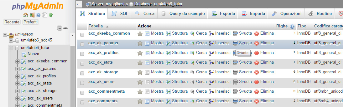 ottimizzazione database phpmyadmin