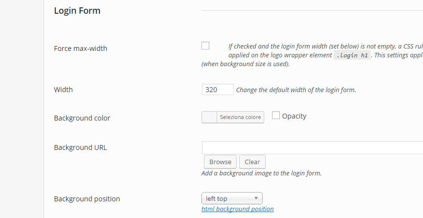 personalizzare form login