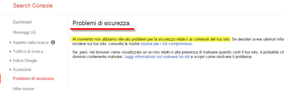 problemi sicurezza google search console