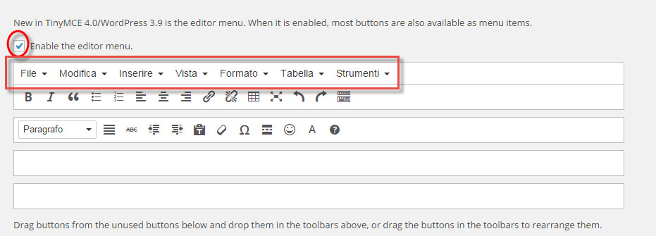Tinymce Advanced aggiungere menu editor