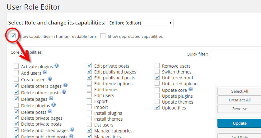 user role editor wordpress gestione permessi ruoli