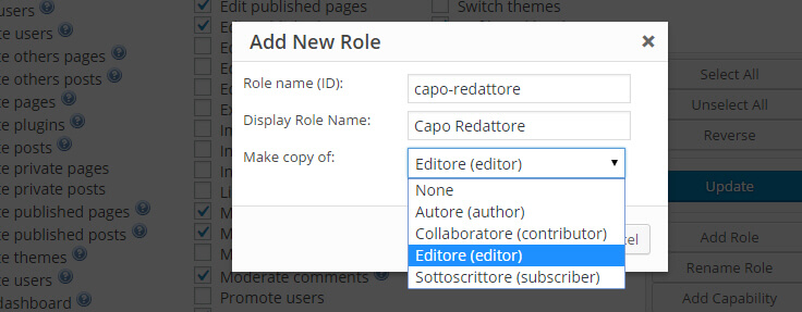 user role editor wordpress gestione permessi ruoli