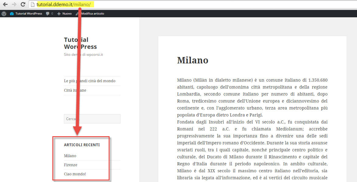 widget context presenza del widget