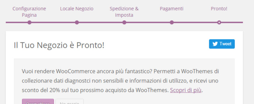 woocommerce installazione setup wizard