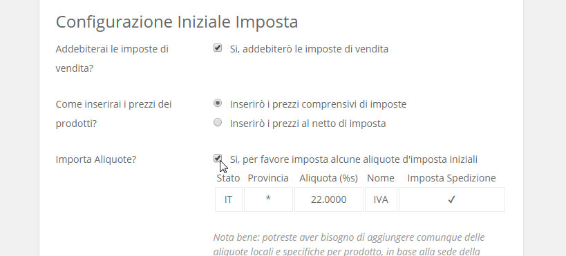 woocommerce configurazione imposte
