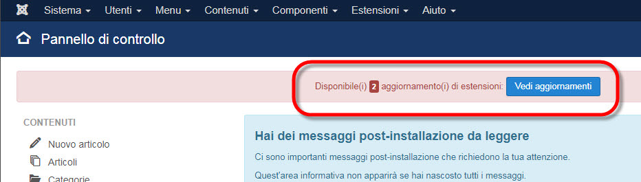 aggiornare estensioni joomla