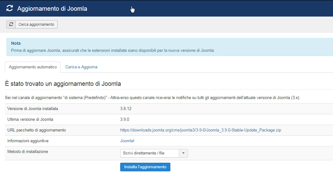 aggiornare joomla