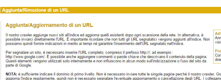Suggerire URL a Google
